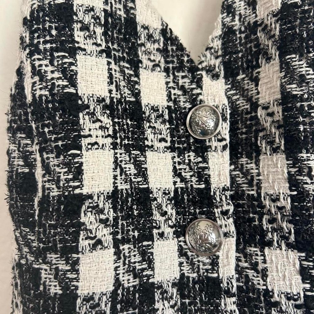Y2K Tweed Button-up Plaid Halter Vest Open back - Picture 4 of 6